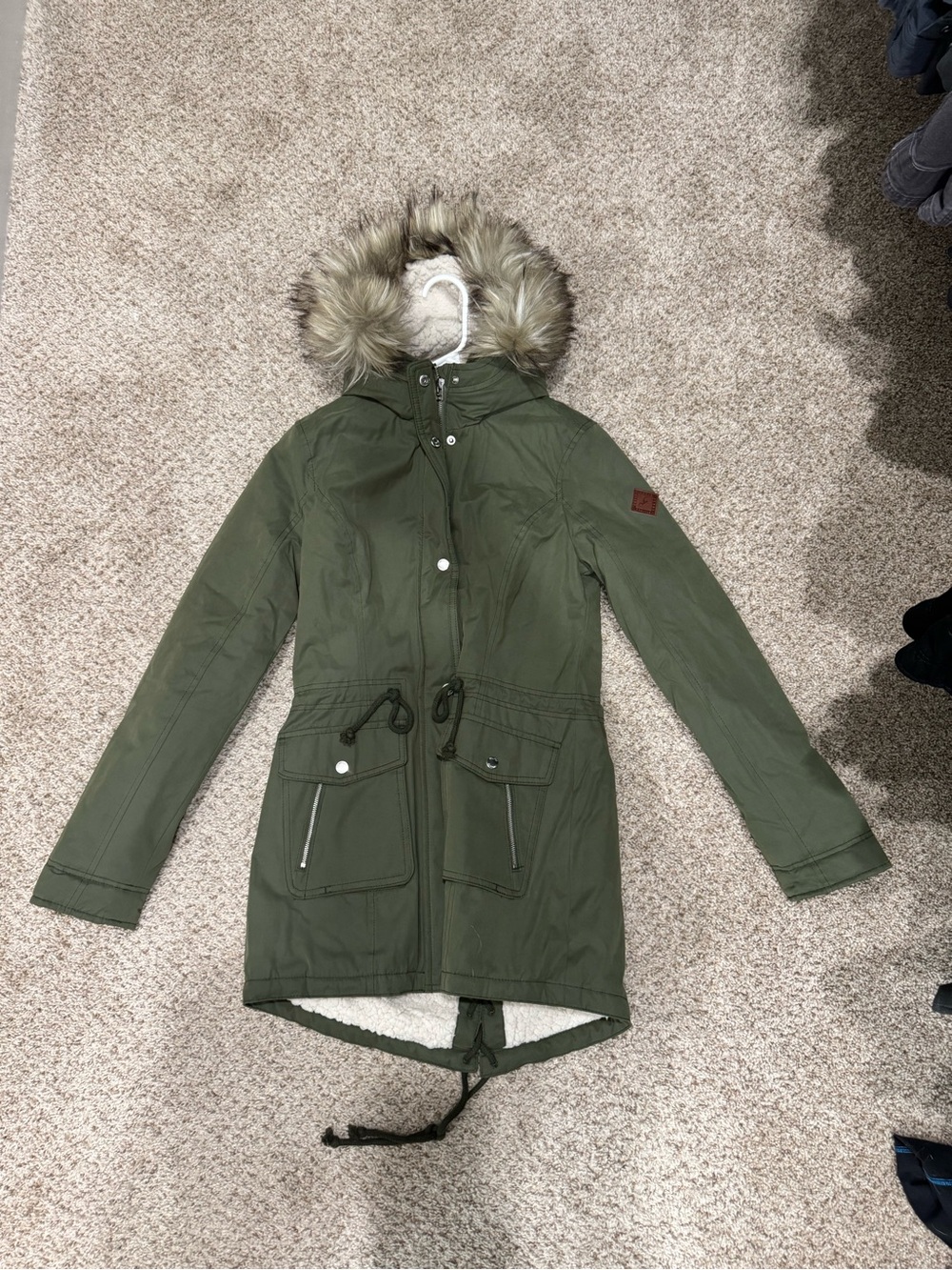HOLLISTER Olive Green Hooded Parka Jacket with Faux Fur Trim